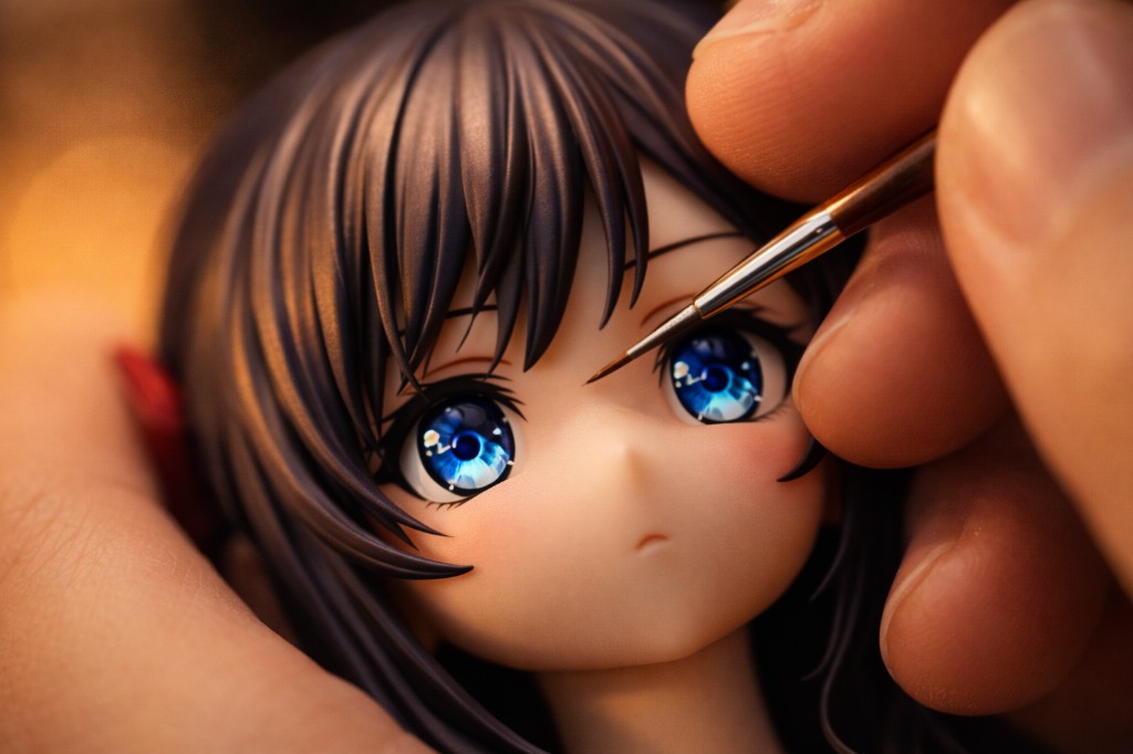 رنگآمیزی دقیق چشمهای فیگور با قلم ظریف